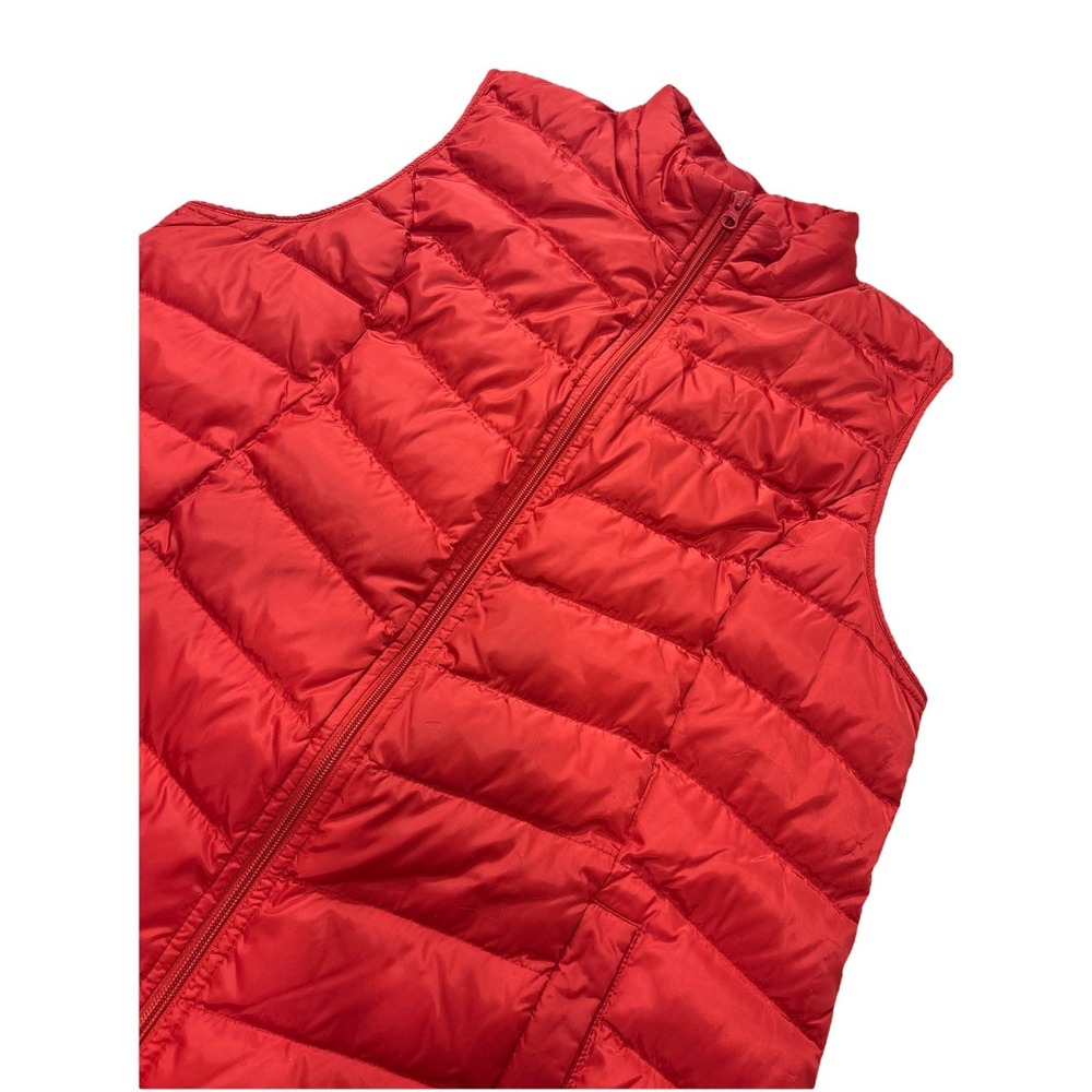 J.Jill Women's Down Puffer Vest Red Quilted Full Zip Side Zips Size XL‎